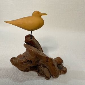 Vintage John Perry Single Seagull On Burlwood Sculpture Sign1986 Bird Figurine *